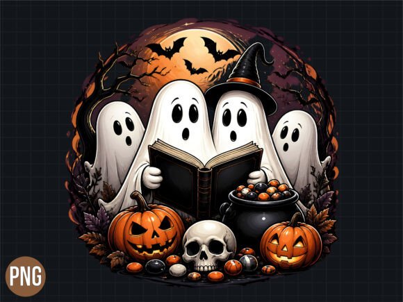 Download Spooky Ghosts Book Reading PNG T-Shirt - Book reading png Collection