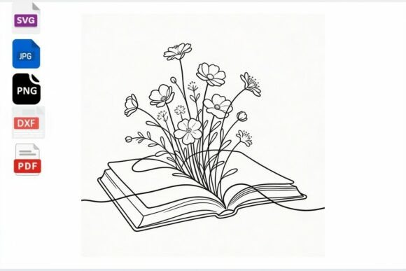 Download Open Book Flowers Line Art SVG PNG DXF - Svg png dxf Collection